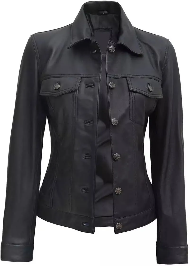 Fernando Women Lambskin Leather Trucker Jackets | Women's Suede and Sheep Leather Four-Pocket Trucker Jacket