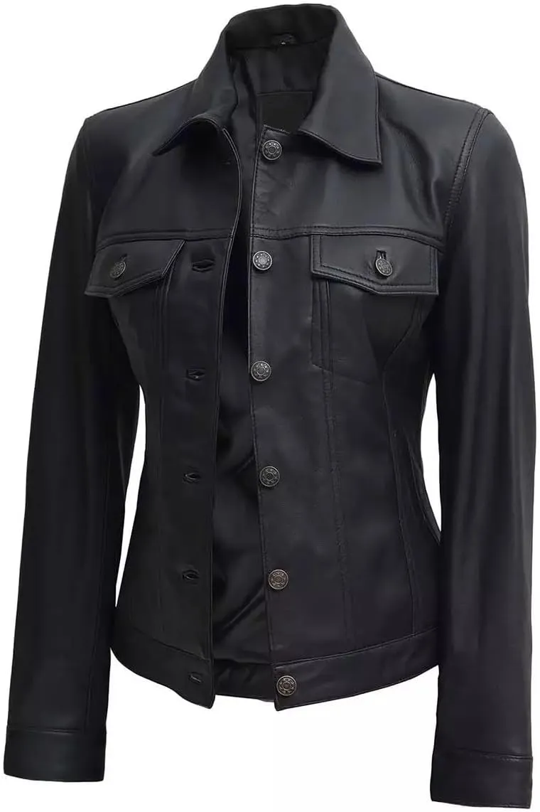 Fernando Women Lambskin Leather Trucker Jackets | Women's Suede and Sheep Leather Four-Pocket Trucker Jacket