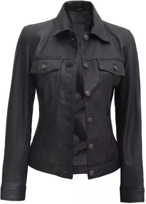 Fernando Women Lambskin Leather Trucker Jackets | Women's Suede and Sheep Leather Four-Pocket Trucker Jacket