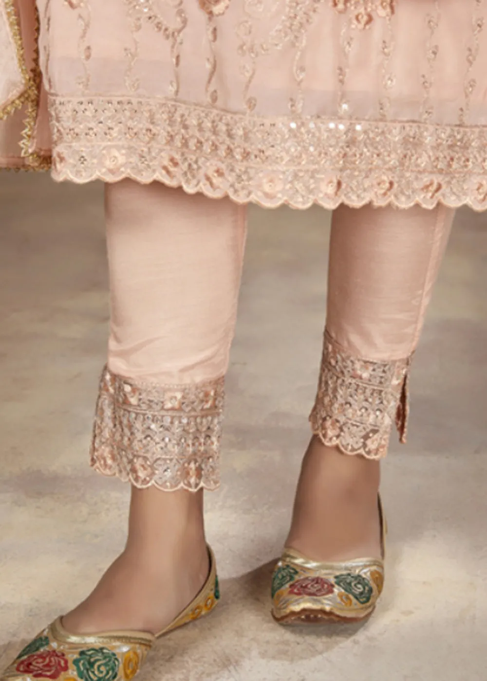 Festive Look Radiant Peach Embroidered Pant Style Salwar Suit