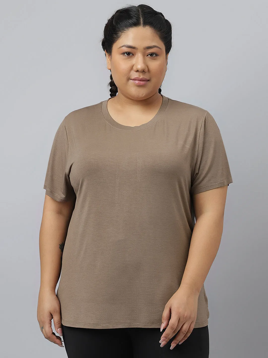 Fitkin Plus Size Super Soft Ecofriendly Modal Mocha Short Sleeve Tshirt