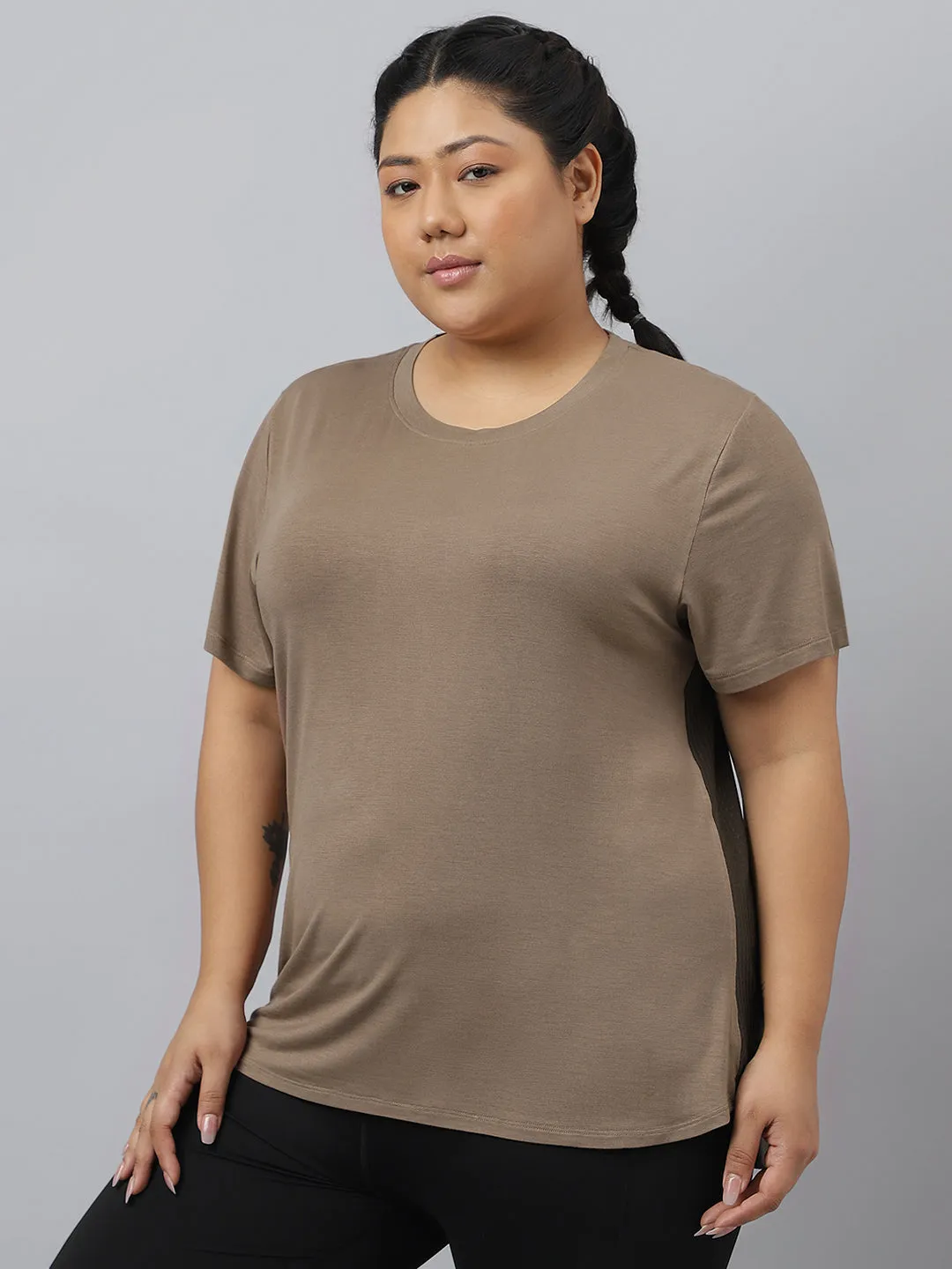 Fitkin Plus Size Super Soft Ecofriendly Modal Mocha Short Sleeve Tshirt