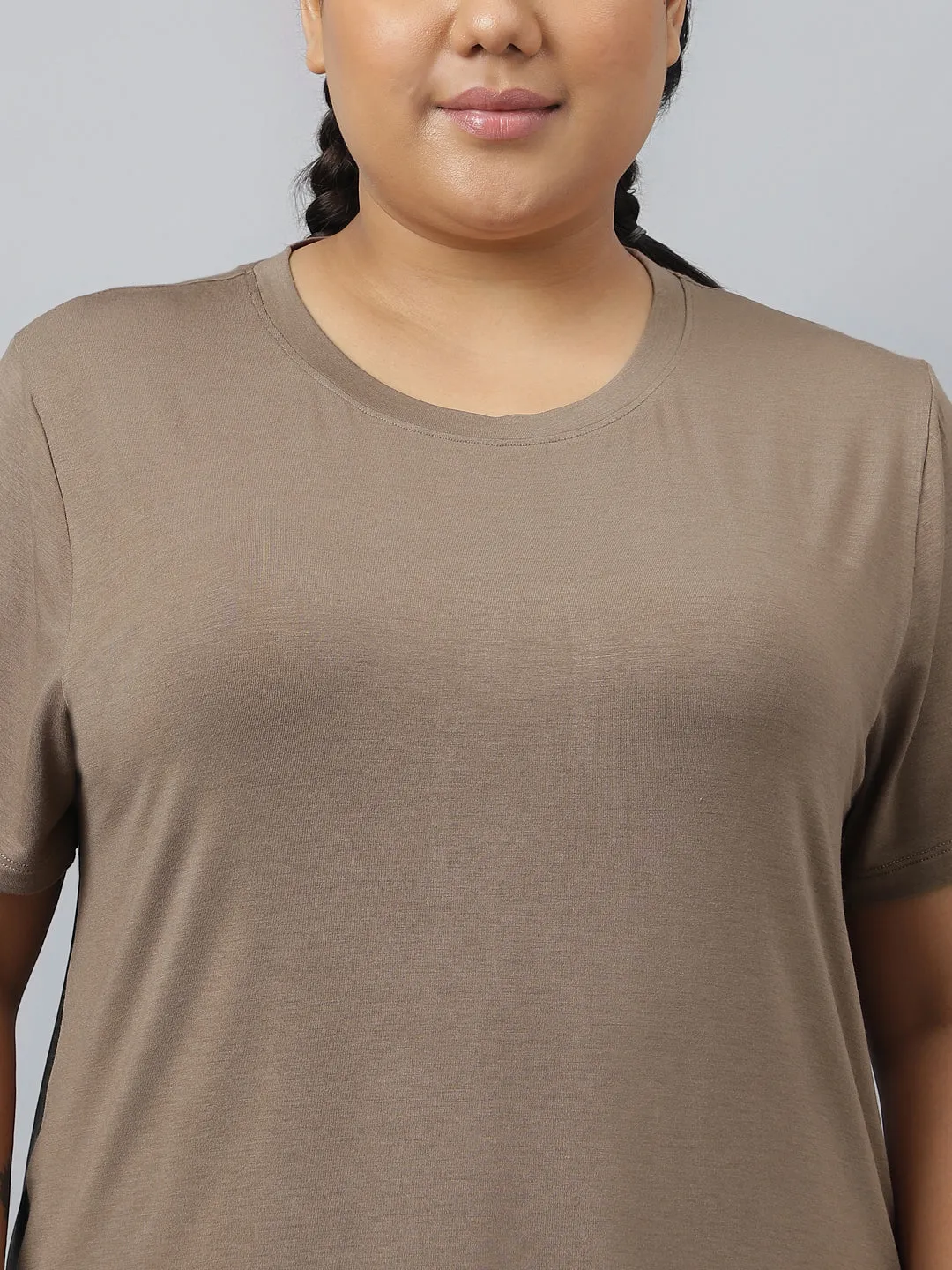 Fitkin Plus Size Super Soft Ecofriendly Modal Mocha Short Sleeve Tshirt
