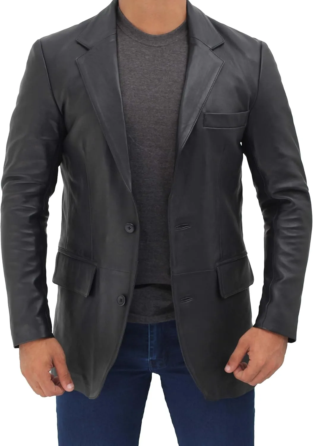 fjackets Men's Real Lambskin Leather Blazer Jacket  Stylish Leather Jackets Mens, Ideal for Business, Casual & Formal Events