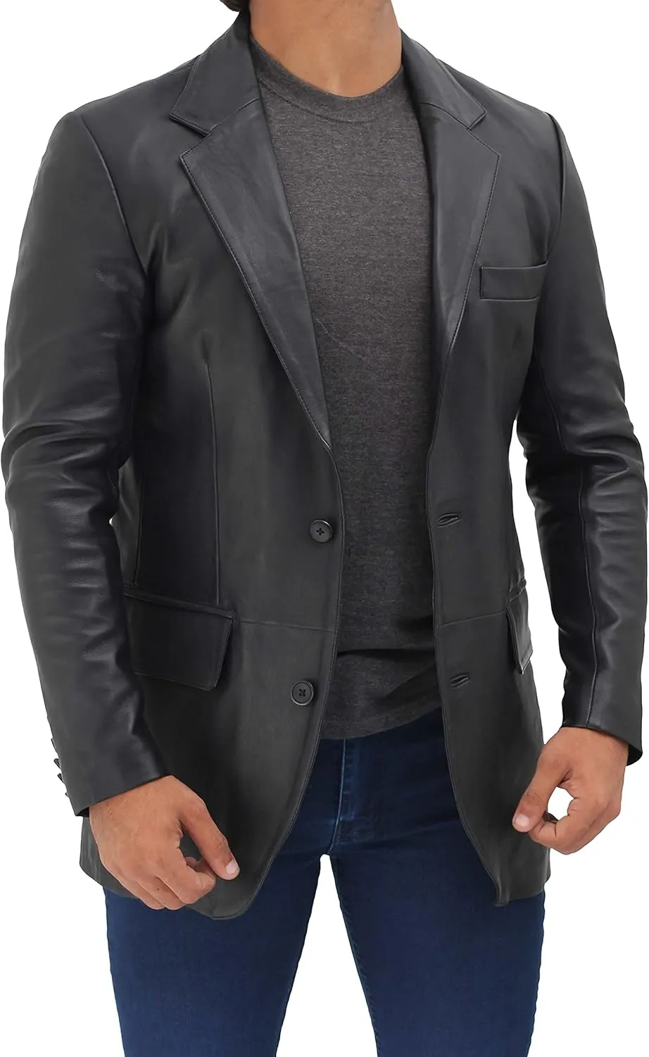 fjackets Men's Real Lambskin Leather Blazer Jacket  Stylish Leather Jackets Mens, Ideal for Business, Casual & Formal Events