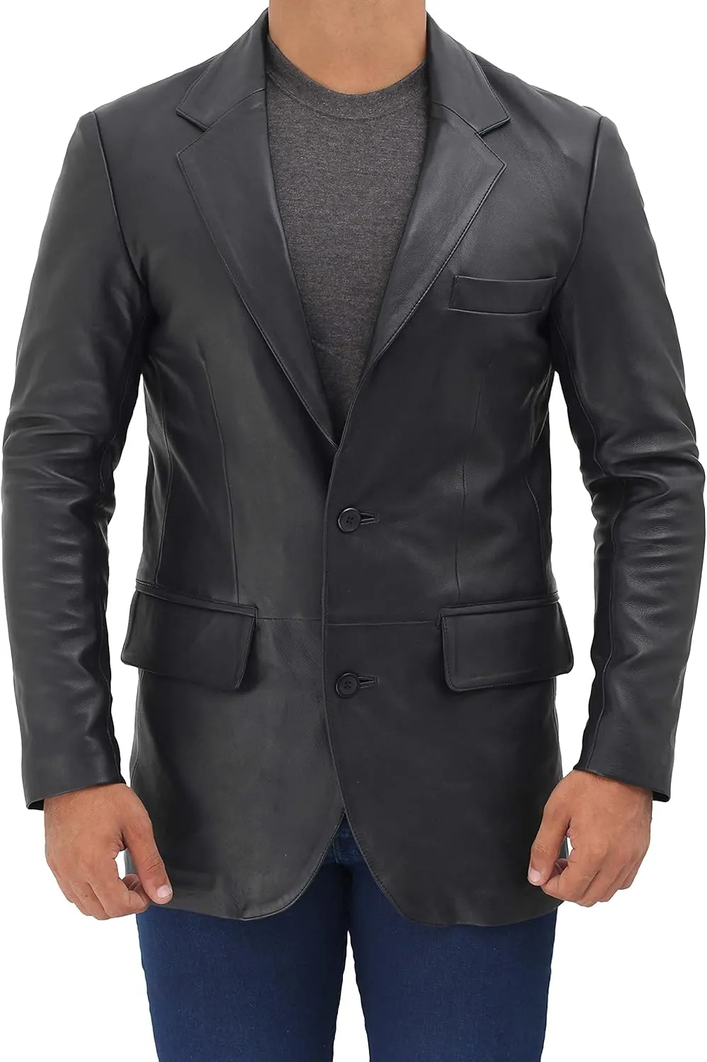 fjackets Men's Real Lambskin Leather Blazer Jacket  Stylish Leather Jackets Mens, Ideal for Business, Casual & Formal Events