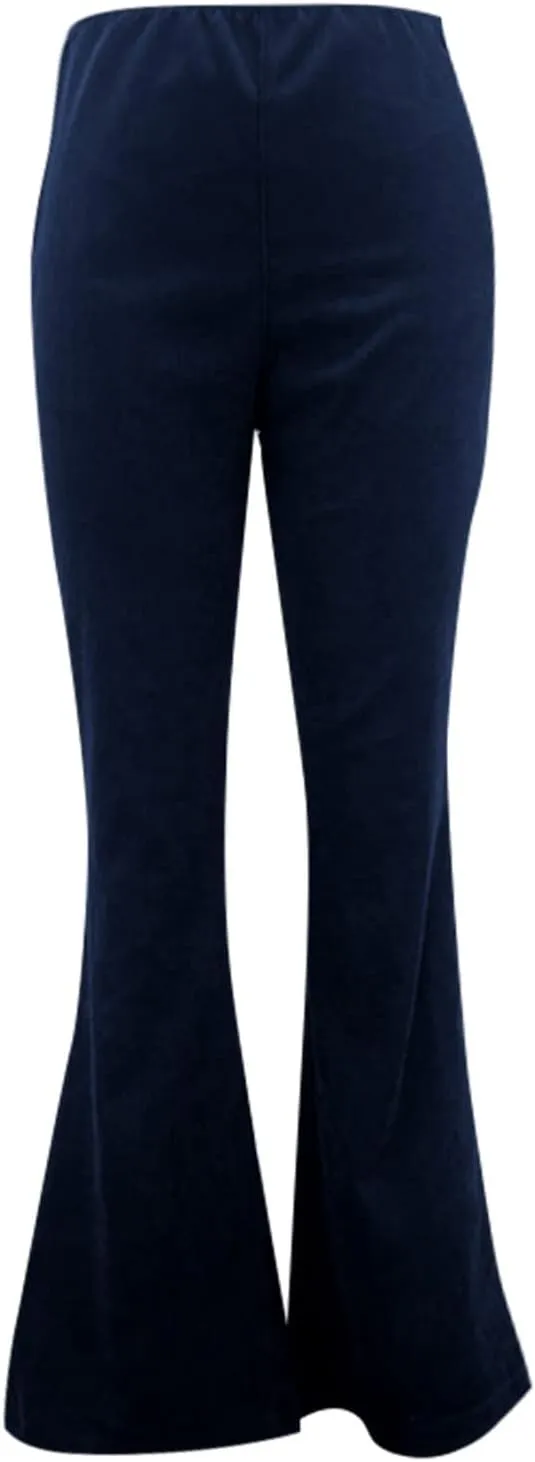 Flare Corduroy Pants for Women High Waisted Wide Leg Pants Elastic Waist Pull On Bell Bottoms Front Seam Slacks
