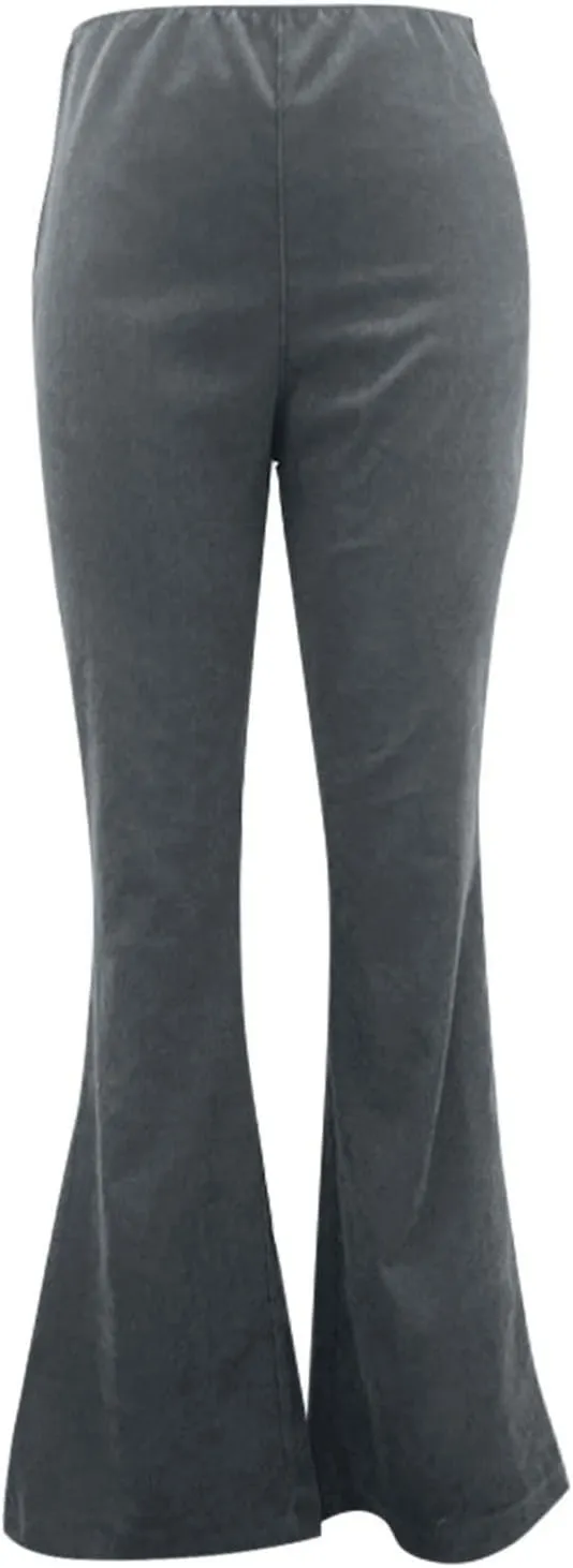 Flare Corduroy Pants for Women High Waisted Wide Leg Pants Elastic Waist Pull On Bell Bottoms Front Seam Slacks