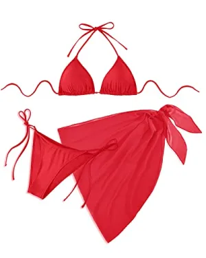 Flirty Tie-Side Swim Bottom String Bikini Set For Women-Red