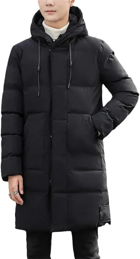 Fnfmrfmr Men Long Hooded Parka Jackets Solid Pockets Zipper Casual Down Cotton-Padded Coat
