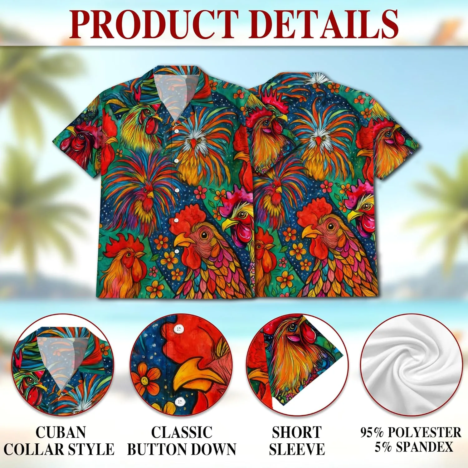 Funny Alligator Pattern Hawaiian Shirt for Men, Button Down Summer Beach Short Sleeve, Tropical Style, Sizes S-5XL