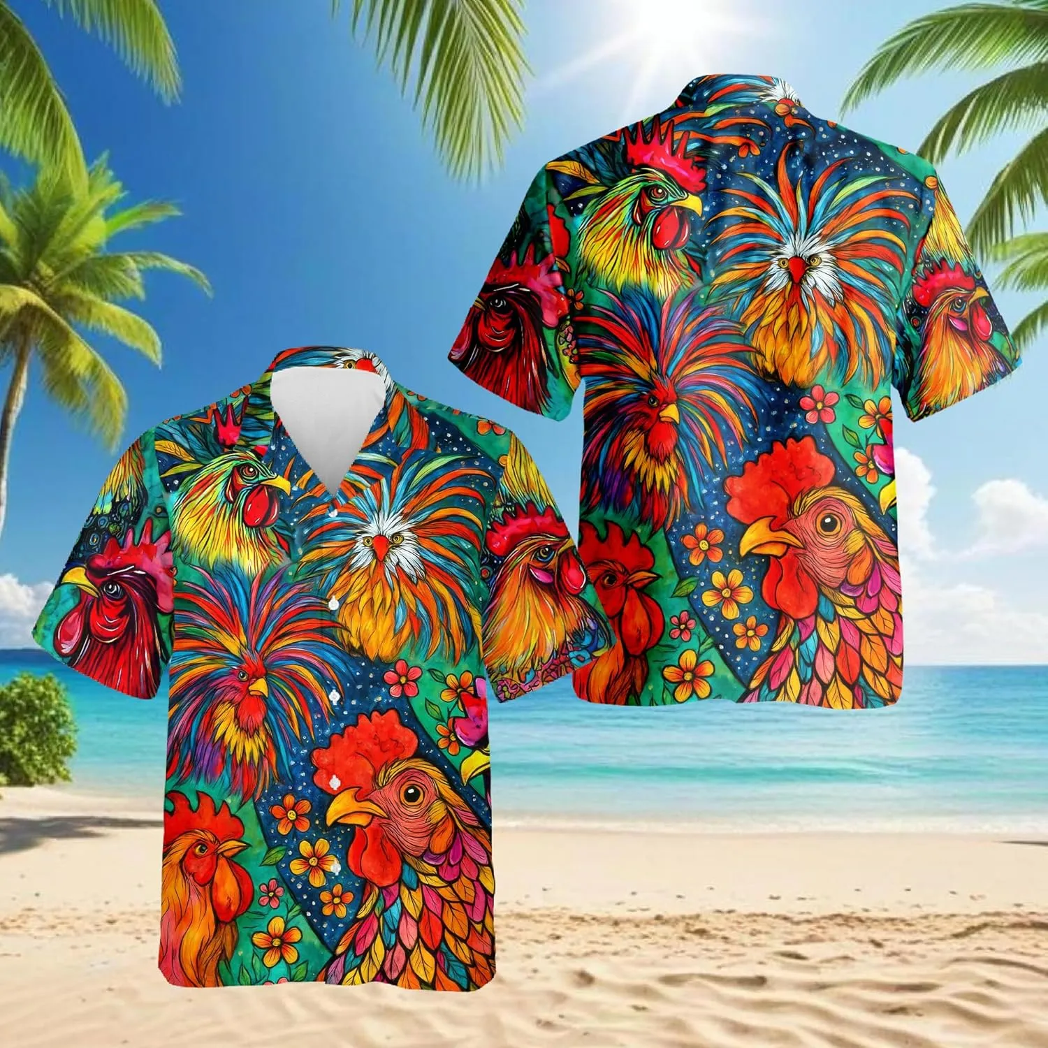 Funny Alligator Pattern Hawaiian Shirt for Men, Button Down Summer Beach Short Sleeve, Tropical Style, Sizes S-5XL