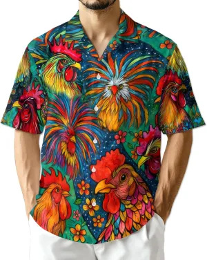 Funny Alligator Pattern Hawaiian Shirt for Men, Button Down Summer Beach Short Sleeve, Tropical Style, Sizes S-5XL