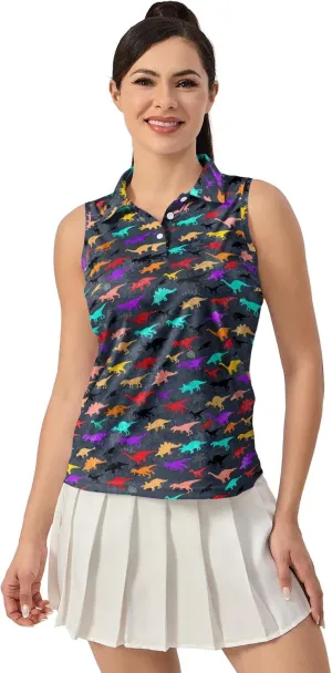 Funny Sleeveless Golf Polo for Women Colorful Sleeveless Quick Dry Polo Shirts Ladies Golf Shirts Golf Outfits for Women