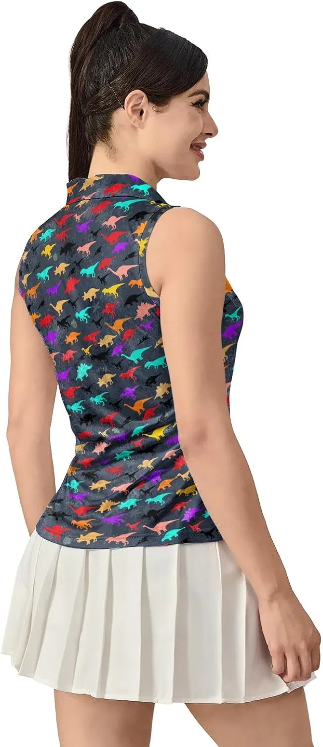 Funny Sleeveless Golf Polo for Women Colorful Sleeveless Quick Dry Polo Shirts Ladies Golf Shirts Golf Outfits for Women