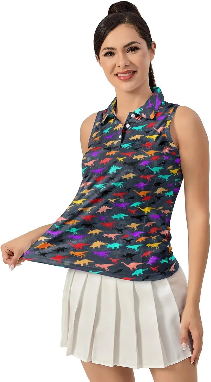 Funny Sleeveless Golf Polo for Women Colorful Sleeveless Quick Dry Polo Shirts Ladies Golf Shirts Golf Outfits for Women