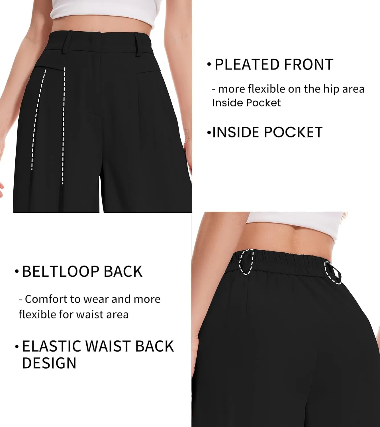 FUNYYZO Women Palazzo Pants High Elastic Waisted Business Work Long Trousers Wide Leg Loose Casual Pants