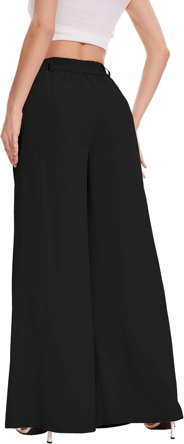 FUNYYZO Women Palazzo Pants High Elastic Waisted Business Work Long Trousers Wide Leg Loose Casual Pants