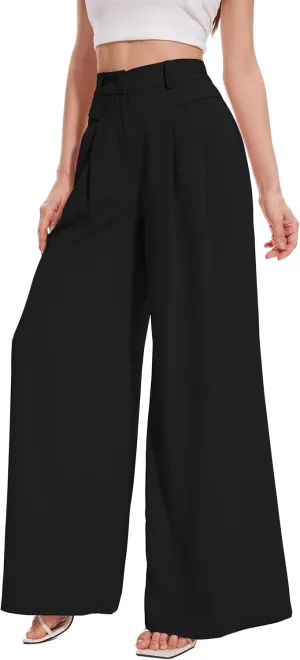 FUNYYZO Women Palazzo Pants High Elastic Waisted Business Work Long Trousers Wide Leg Loose Casual Pants