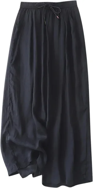 FZYLQY Wide Leg Pants for Women Cotton Linen Lounge Trousers Summer Trendy Solid Color Elastic Waist Drawstring Casual Pants