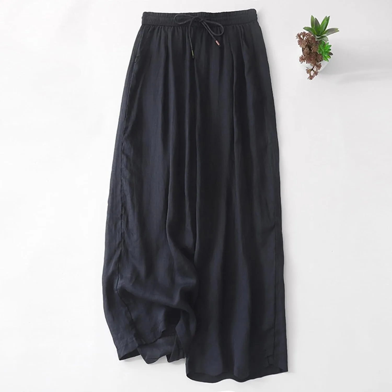 FZYLQY Wide Leg Pants for Women Cotton Linen Lounge Trousers Summer Trendy Solid Color Elastic Waist Drawstring Casual Pants