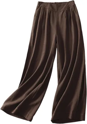 FZYLQY Women Cotton Linen Pants Casual Wide Leg Palazzo Pants High Waist Loose Capri Pants 2025 Summer Trousers with Pockets