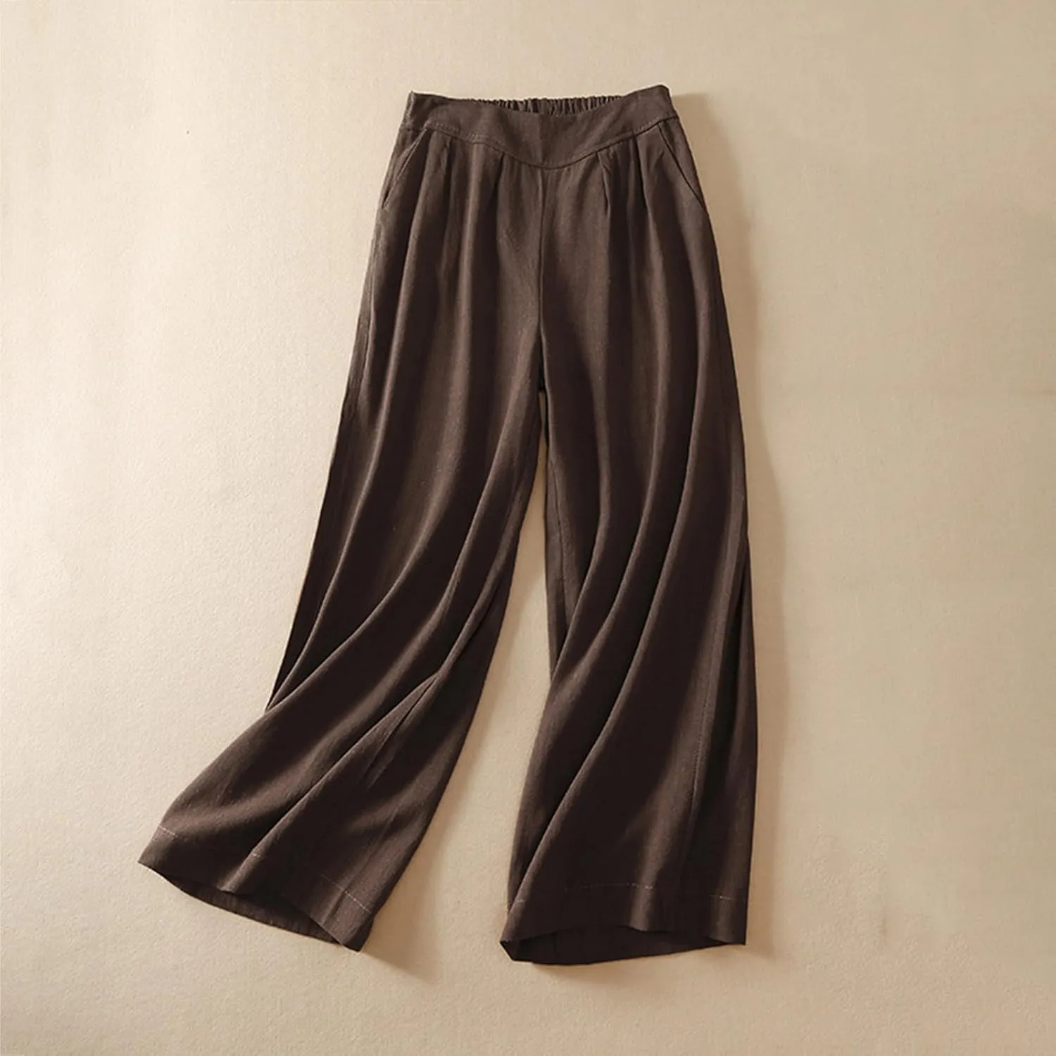 FZYLQY Women Cotton Linen Pants Casual Wide Leg Palazzo Pants High Waist Loose Capri Pants 2025 Summer Trousers with Pockets