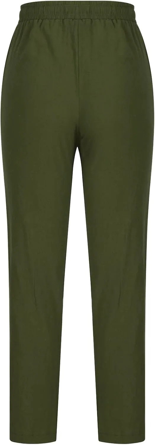 FZYLQY Womens Casual Cotton Linen Pants Lightweight Summer Relax Fit Elastic Waist Pants Plus Size Solid Lounge Trousers
