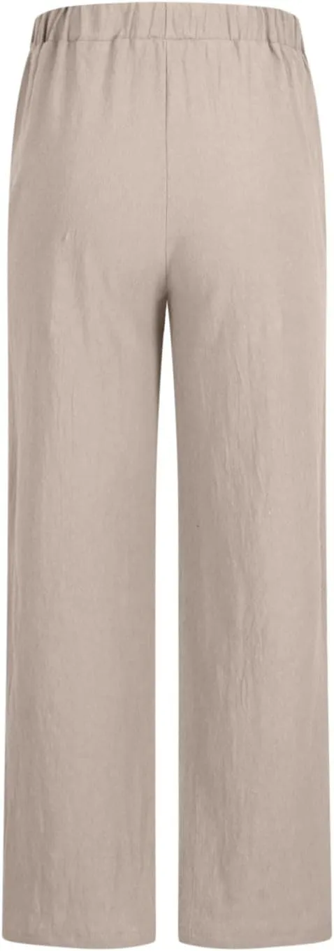 FZYLQY Women's Cotton Linen Pants, Ladies 2025 Summer Wide Leg Pants Casual Loose Elastic High Waist Palazzo Trousers