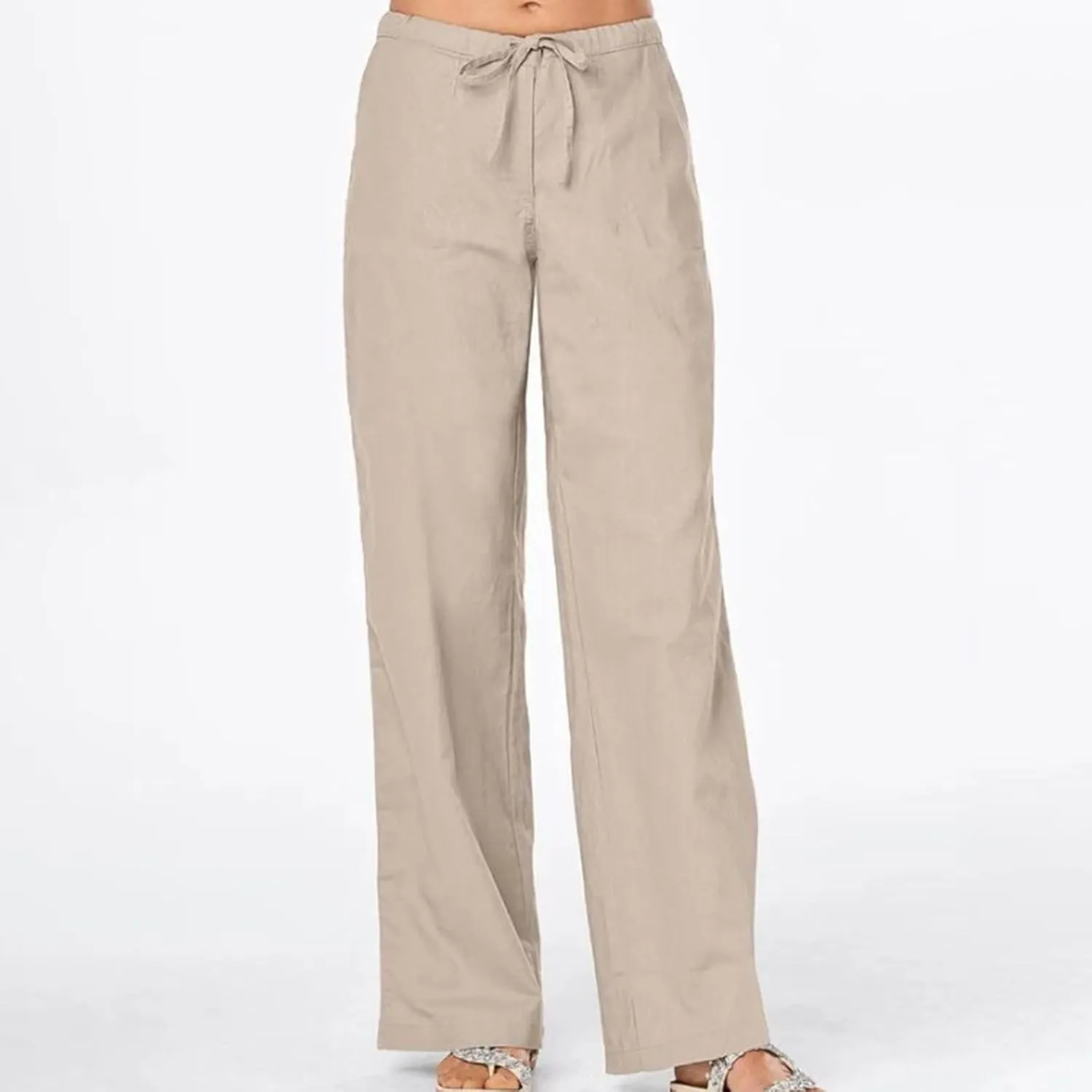FZYLQY Women's Cotton Linen Pants, Ladies 2025 Summer Wide Leg Pants Casual Loose Elastic High Waist Palazzo Trousers