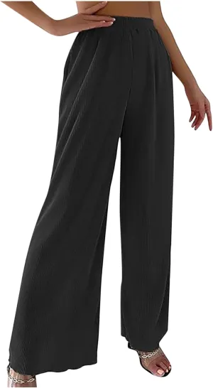FZYLQY Women's Palazzo Pants High Waisted Boho Casual Drawstring Linen Pants Trousers with Pockets Linen Blend Cargo Pants