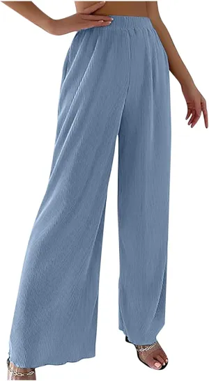 FZYLQY Women's Palazzo Pants High Waisted Boho Casual Drawstring Linen Pants Trousers with Pockets Linen Blend Cargo Pants