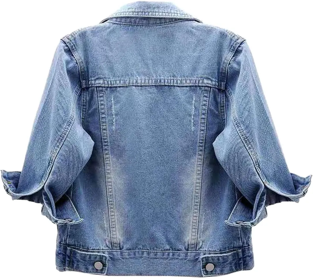 Gacaky Women's Basic 3/4 Sleeve Retro Denim Jackets Lapel Button Down Cropped Jean Jacket 2025 Spring Fall Outfits
