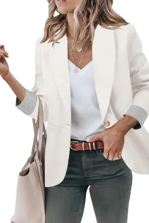 Genhoo Womens Casual Blazers Open Front Long Sleeve Work Office Jackets Blazer Cropped White Medium