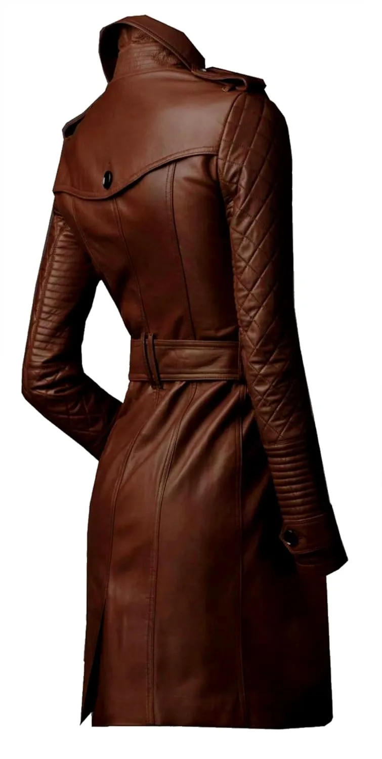 Genuine Leather Long Trench Coat - Designer Brown Real Leather Blazar Elegance Unmatched Durability