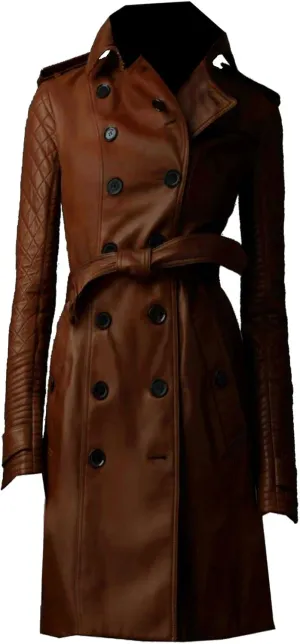 Genuine Leather Long Trench Coat - Designer Brown Real Leather Blazar Elegance Unmatched Durability