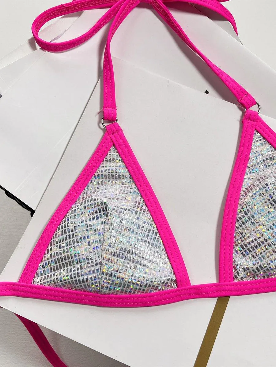 GFIT Women's Sexy Silver Micro Bikini Set - Swimwear for Beach & Pool