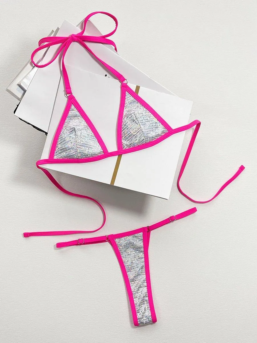 GFIT Women's Sexy Silver Micro Bikini Set - Swimwear for Beach & Pool