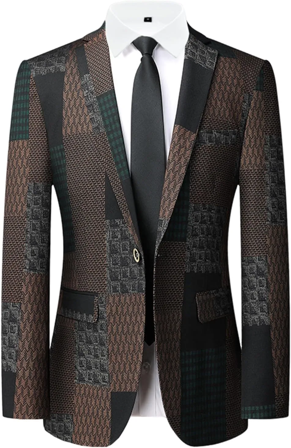 GIBZ Patchwork Blazer Men, Slim Fit Dinner Jacket Men Prom Suit, Notch Lapels 1 Button Tuxedo Jackets