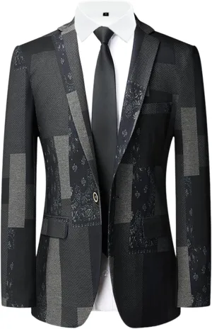 GIBZ Patchwork Blazer Men, Slim Fit Dinner Jacket Men Prom Suit, Notch Lapels 1 Button Tuxedo Jackets