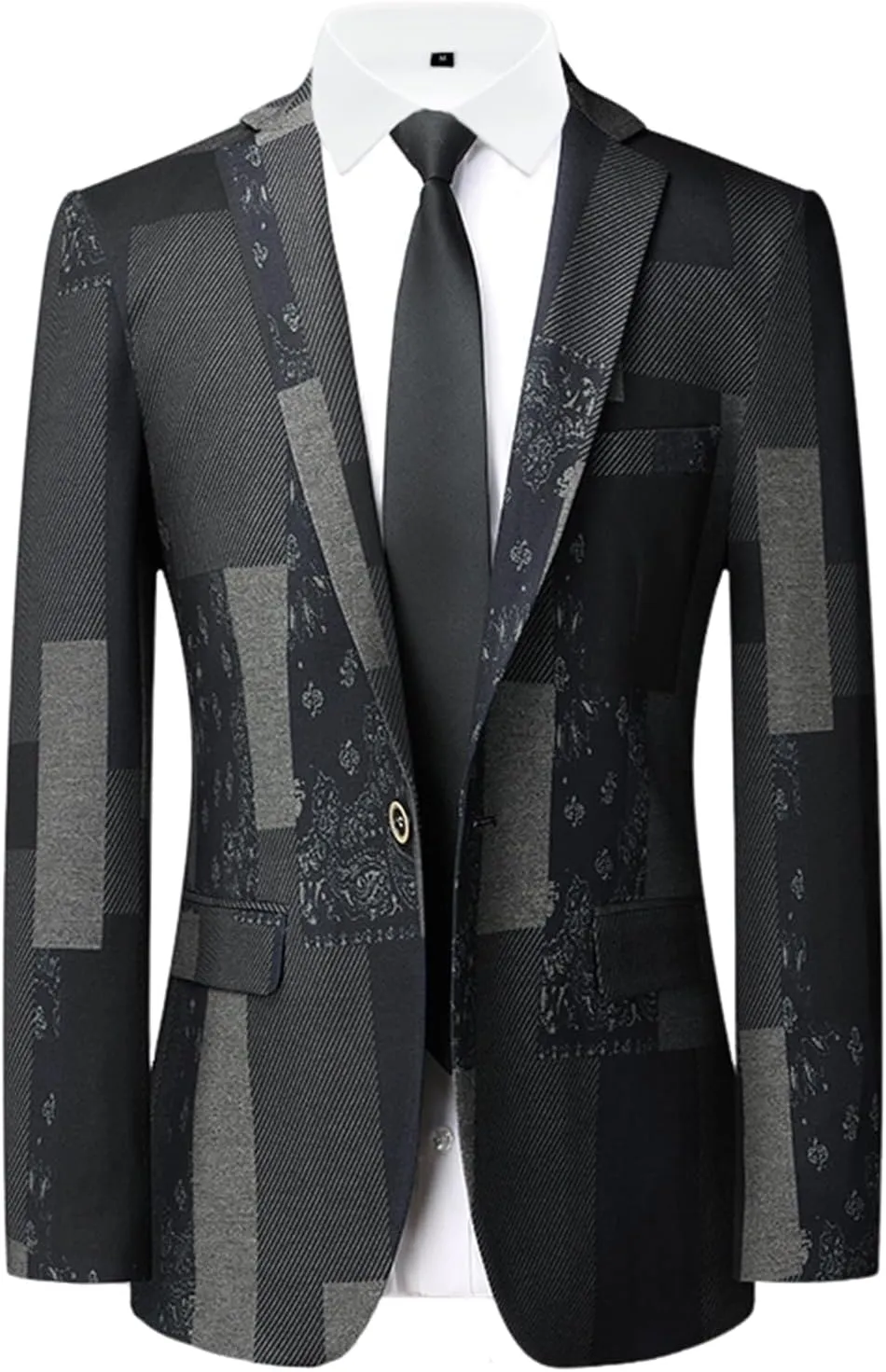 GIBZ Patchwork Blazer Men, Slim Fit Dinner Jacket Men Prom Suit, Notch Lapels 1 Button Tuxedo Jackets