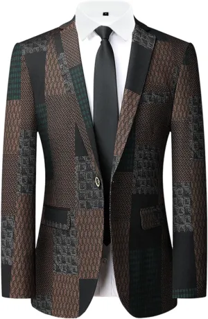 GIBZ Patchwork Blazer Men, Slim Fit Dinner Jacket Men Prom Suit, Notch Lapels 1 Button Tuxedo Jackets