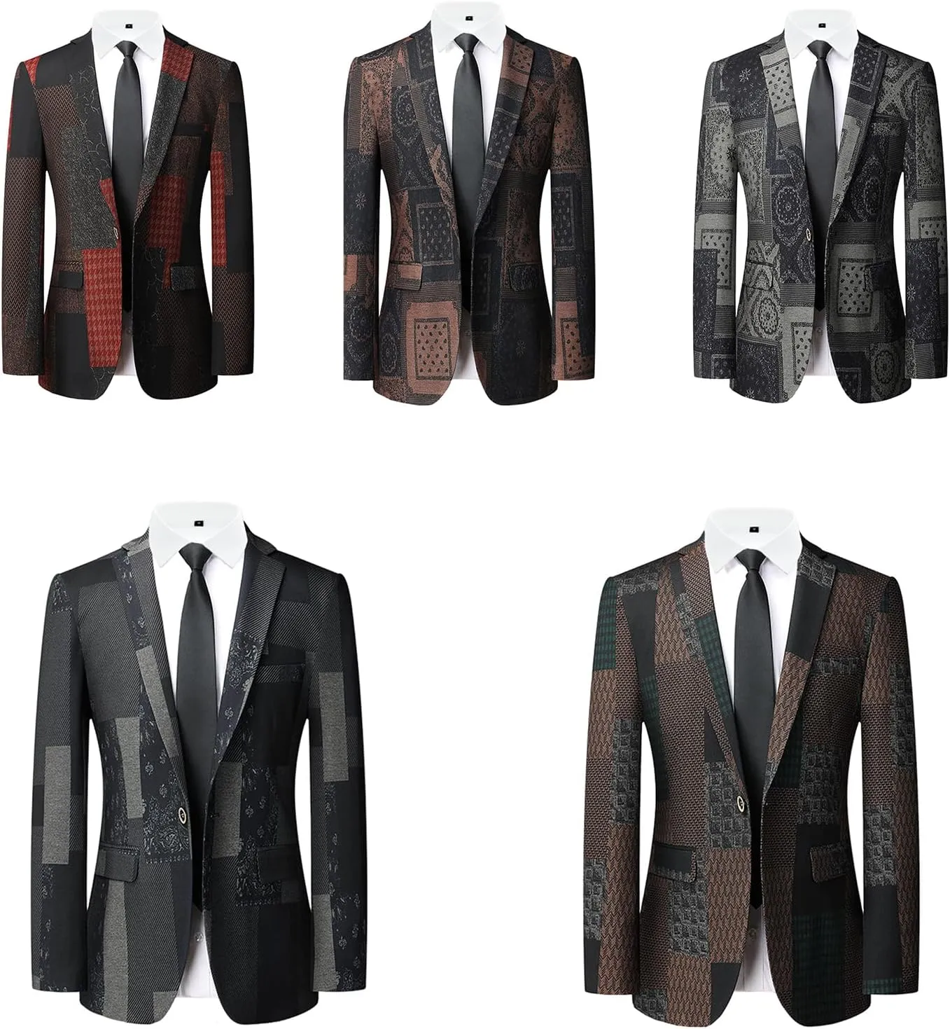 GIBZ Patchwork Blazer Men, Slim Fit Dinner Jacket Men Prom Suit, Notch Lapels 1 Button Tuxedo Jackets