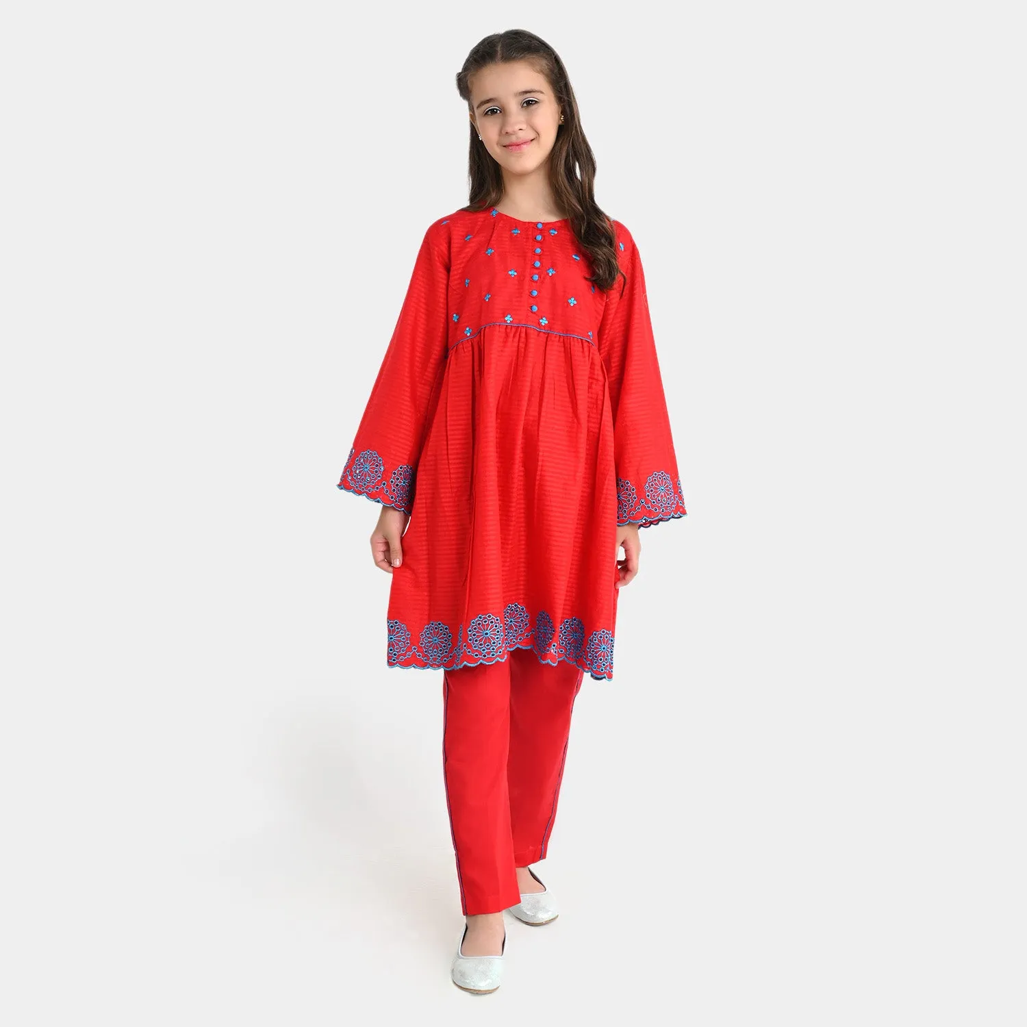 Girls Jacquard 2Pcs Suit Lively-Red