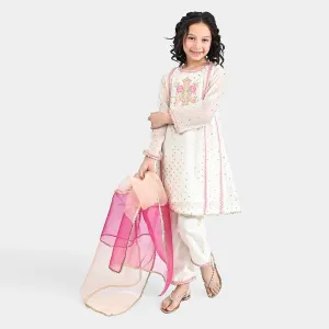 Girls Jacquard 3 pcs Zeenat - White
