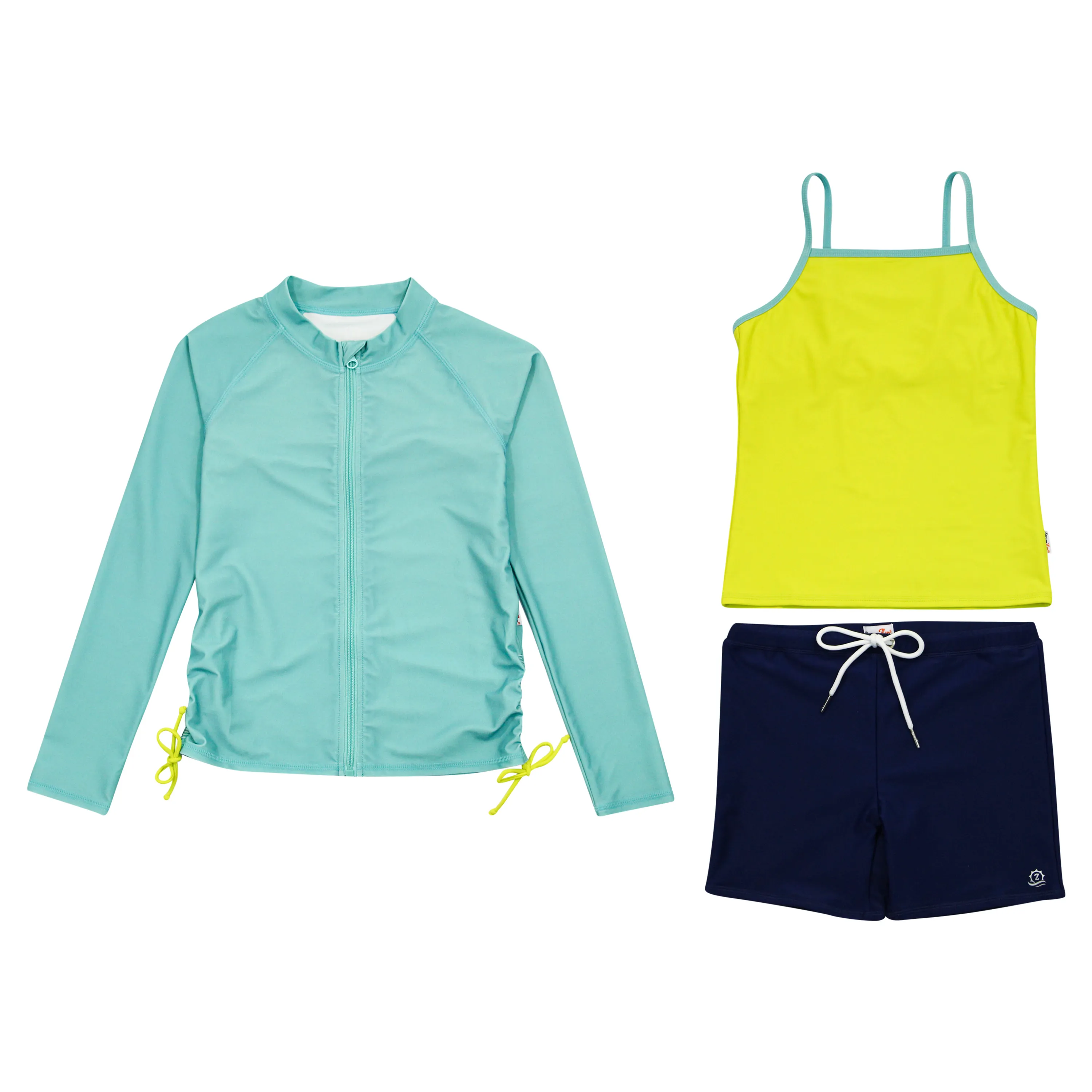 Girls Long Sleeve Rash Guard   Tankini Shorts Set (3 Piece) | "Aqua Sea"