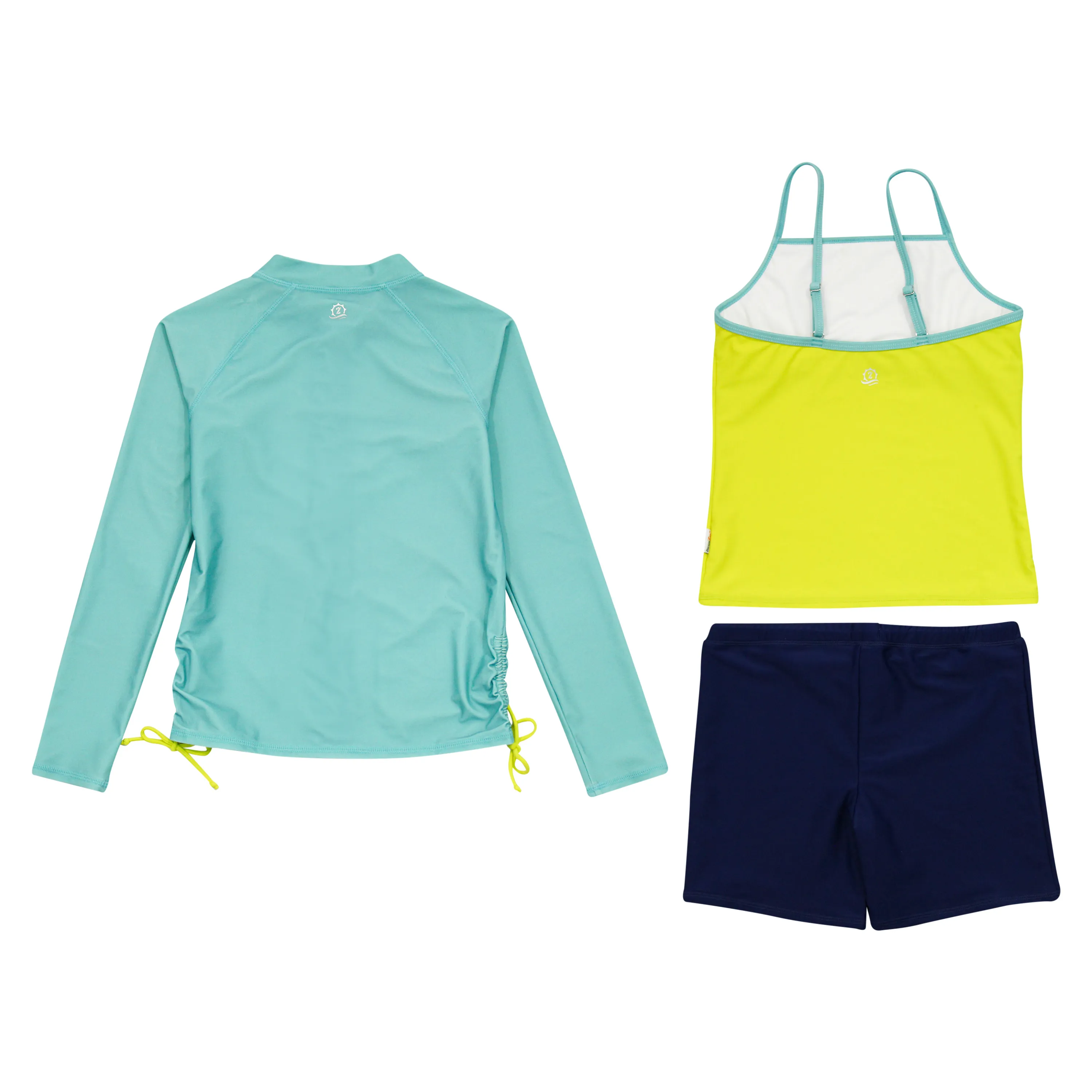 Girls Long Sleeve Rash Guard   Tankini Shorts Set (3 Piece) | "Aqua Sea"