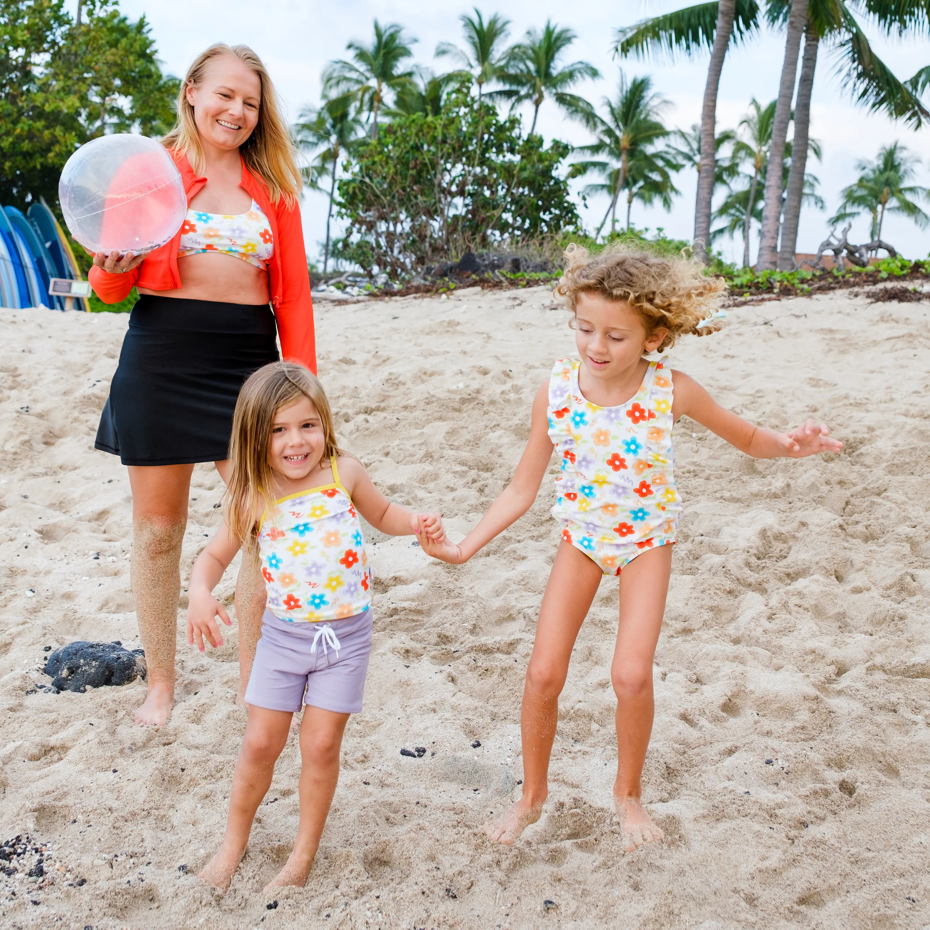 Girls Long Sleeve Rash Guard   Tankini Shorts Set (3 Piece) | "Blossom"