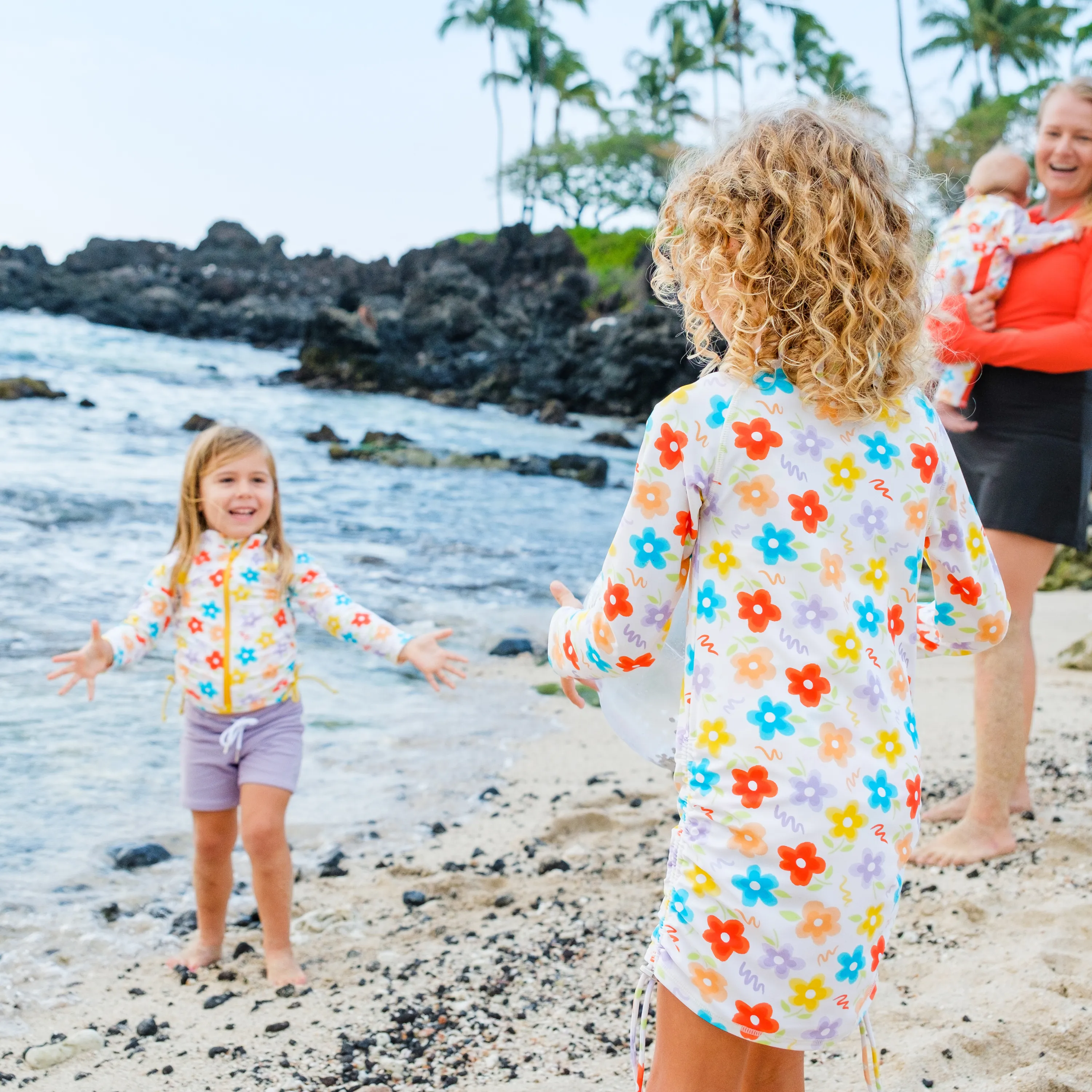 Girls Long Sleeve Rash Guard   Tankini Shorts Set (3 Piece) | "Blossom"