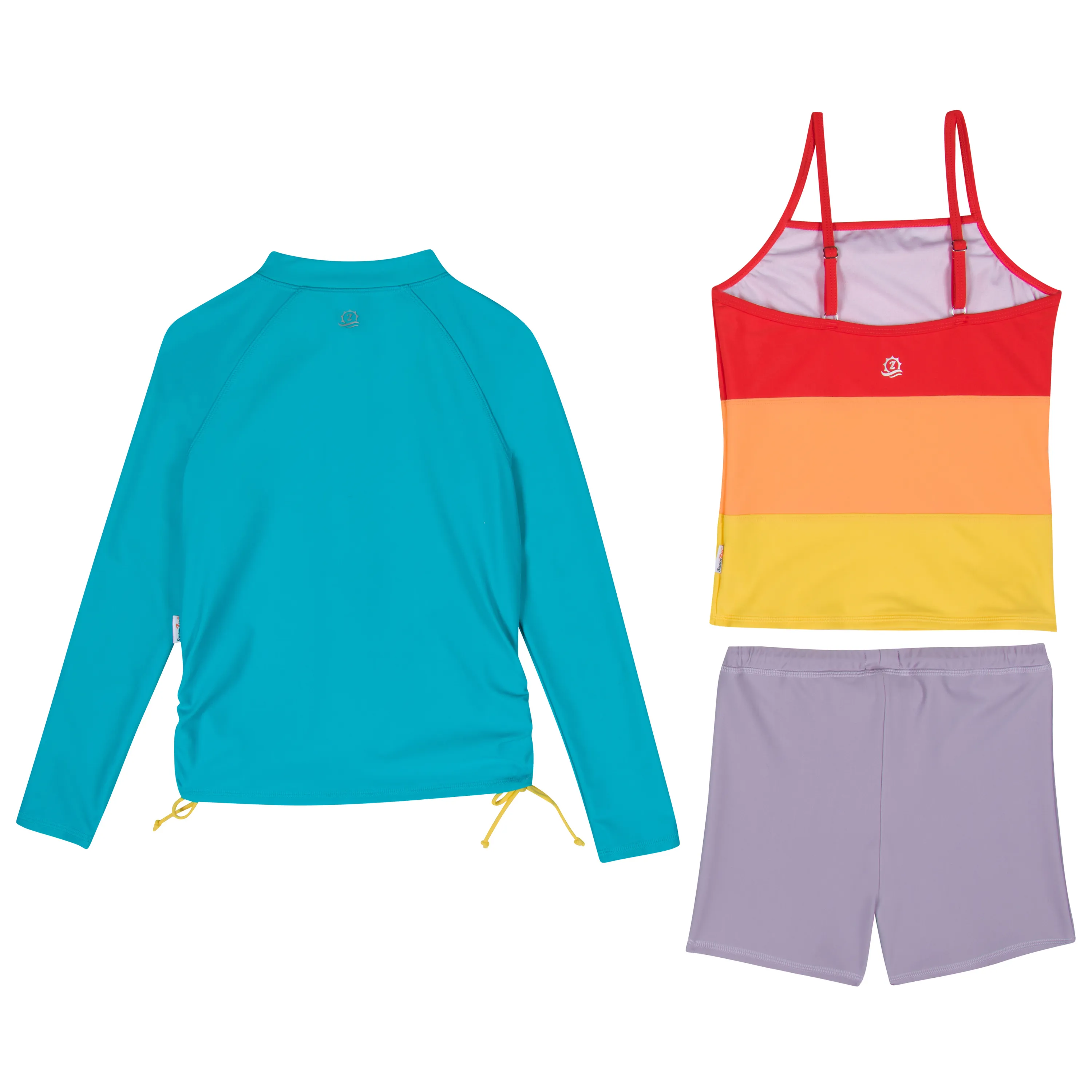 Girls Long Sleeve Rash Guard   Tankini Shorts Set (3 Piece) | "Color Pop"
